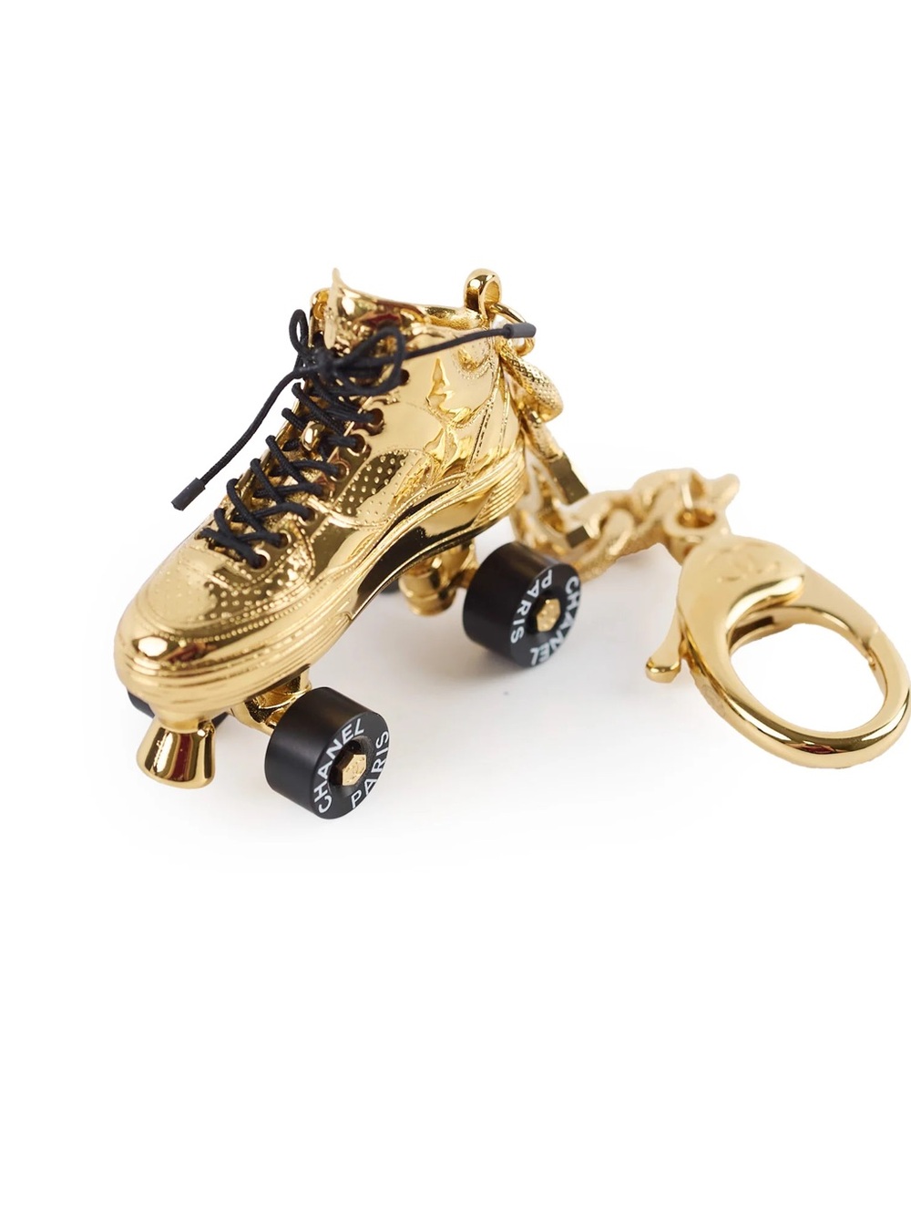 CHANEL Gold Roller Skate Key & Card Holder with Black Wheels